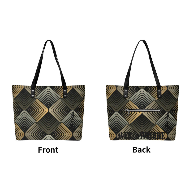 Women's Leather Tote Bag with Front Zipper Pocket