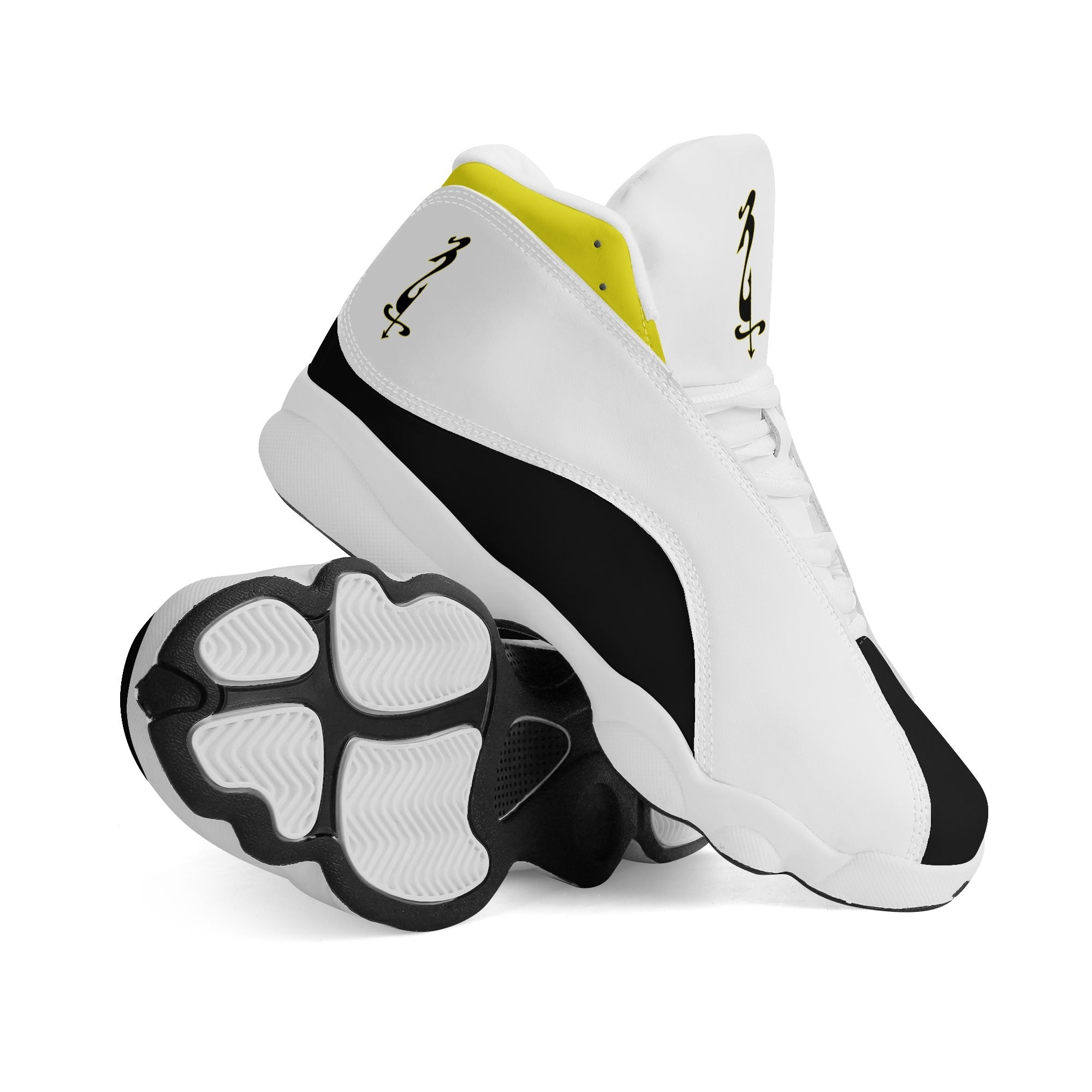 Mens White Black Outsole PU Leather Basketball Shoes - MES...Where